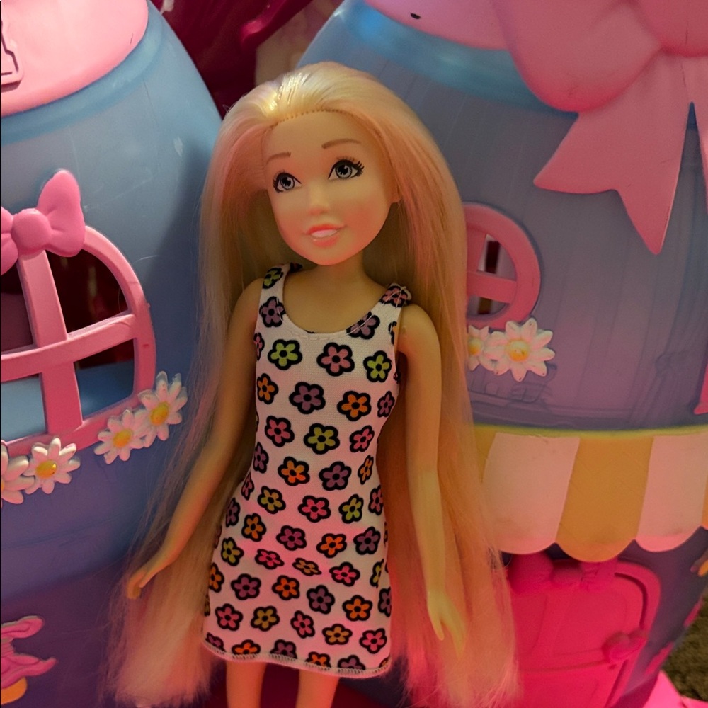 Colorful Floral Dress Doll with Blonde Hair